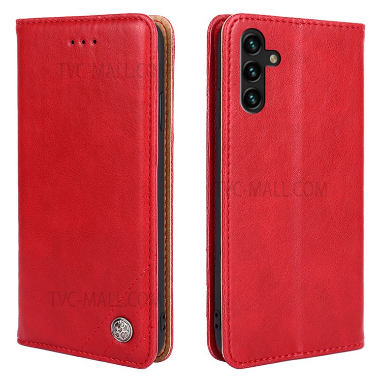 Vintage Textured Triangle Stitching Line Leather Case with Card Slots and Cash Pocket for Samsung Galaxy A13 5G - Red-1