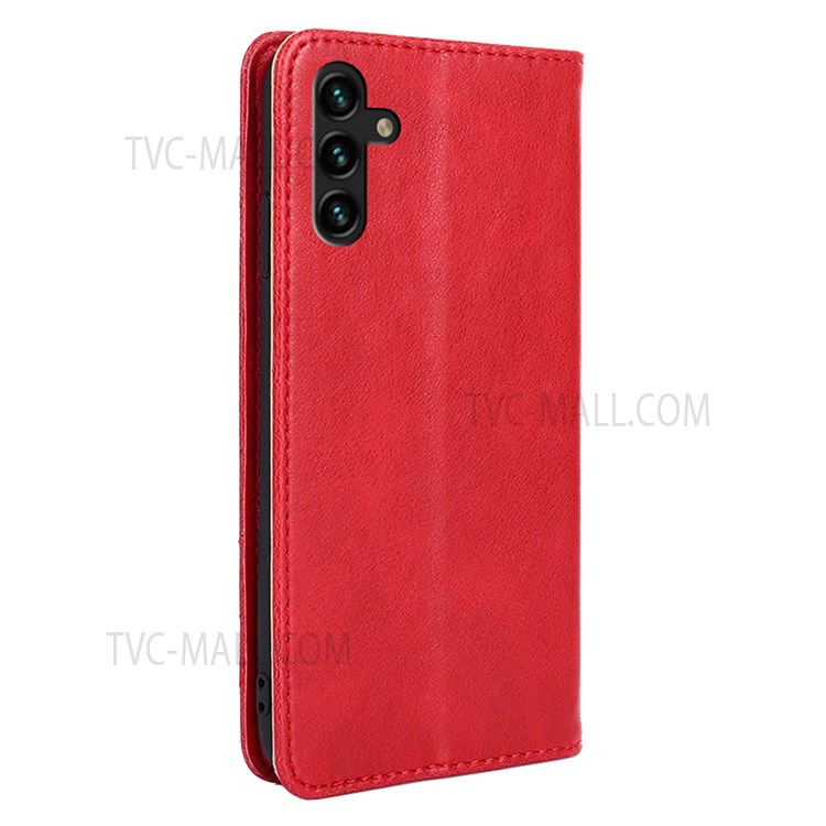 Vintage Textured Triangle Stitching Line Leather Case with Card Slots and Cash Pocket for Samsung Galaxy A13 5G - Red-3