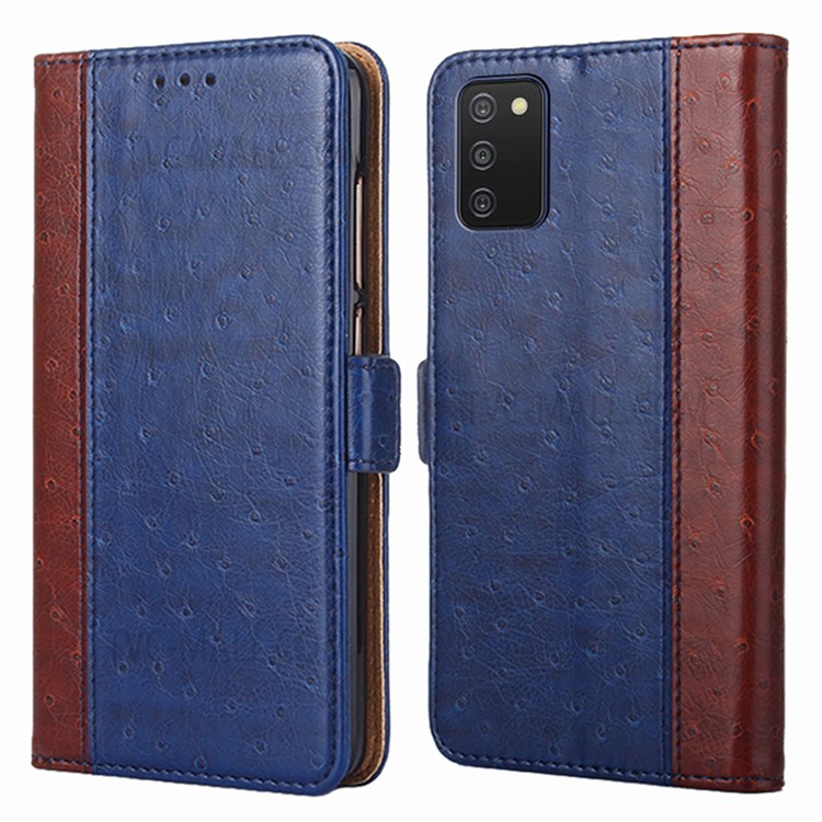 Ostrich Texture Business Splicing PU Leather Wallet Stand Fli[ Protective Case with Magnetic Closure for Samsung Galaxy A03s (166.5 x 75.98 x 9.14mm) - Blue-1