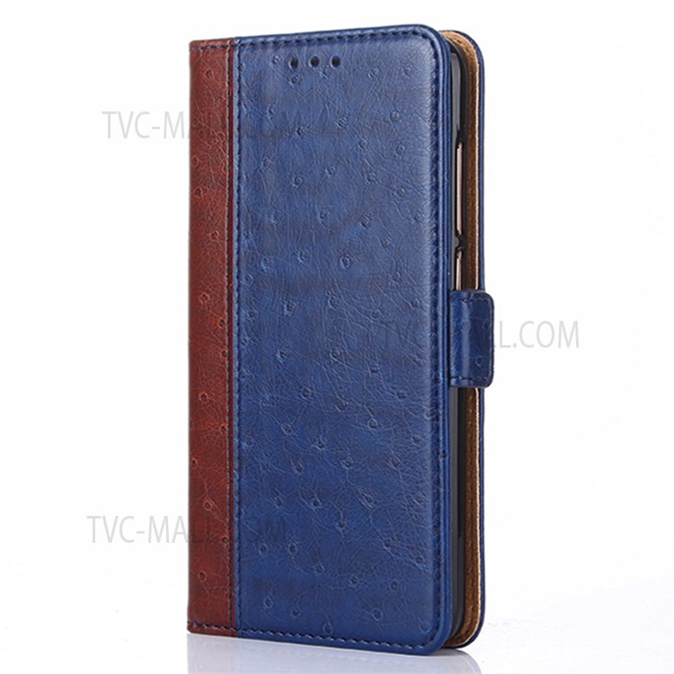 Ostrich Texture Business Splicing PU Leather Wallet Stand Fli[ Protective Case with Magnetic Closure for Samsung Galaxy A03s (166.5 x 75.98 x 9.14mm) - Blue-2