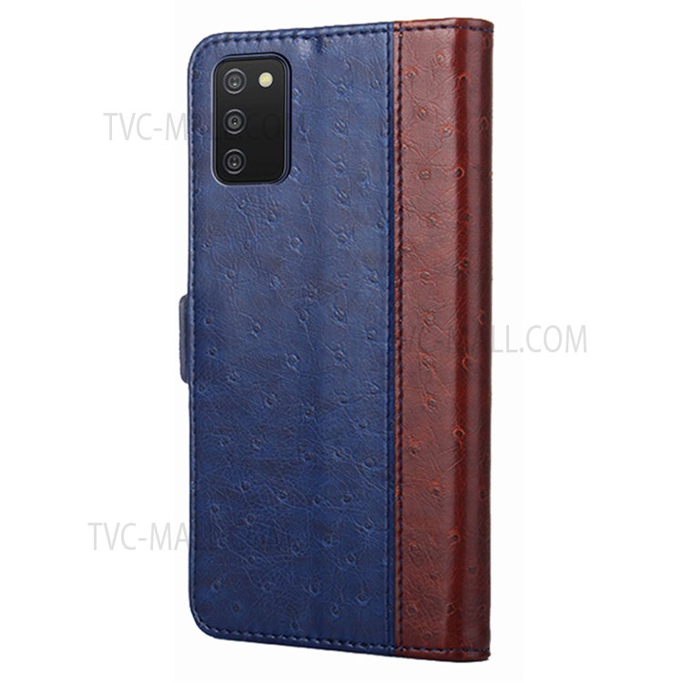 Ostrich Texture Business Splicing PU Leather Wallet Stand Fli[ Protective Case with Magnetic Closure for Samsung Galaxy A03s (166.5 x 75.98 x 9.14mm) - Blue-3