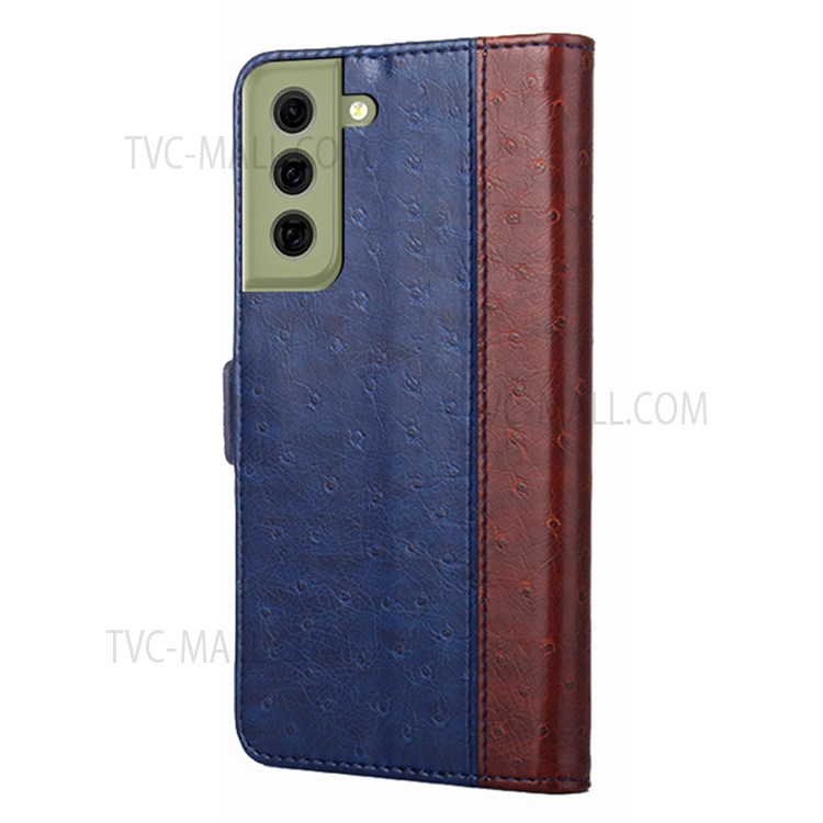 Ostrich Texture Splicing PU Leather Wallet Stand Magnetic Flip Protective Cover for Samsung Galaxy S21 FE 5G - Blue-3