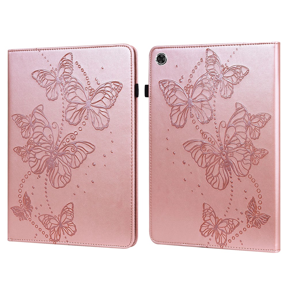 Auto Wake/Sleep Stand Tablet Case Imprinting Butterflies Leather Wallet Cover for Samsung Galaxy Tab A8 10.5 2021 - Rose Gold-10