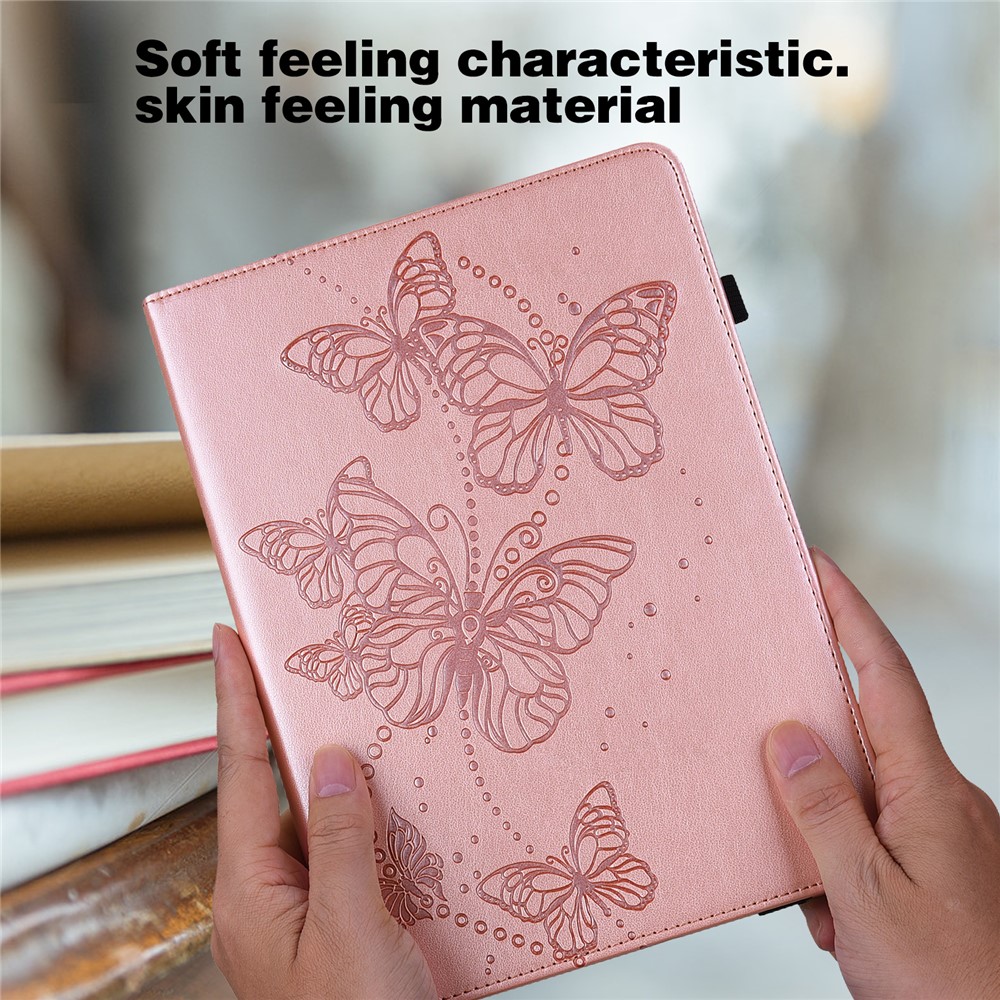 Auto Wake/Sleep Stand Tablet Case Imprinting Butterflies Leather Wallet Cover for Samsung Galaxy Tab A8 10.5 2021 - Rose Gold-7