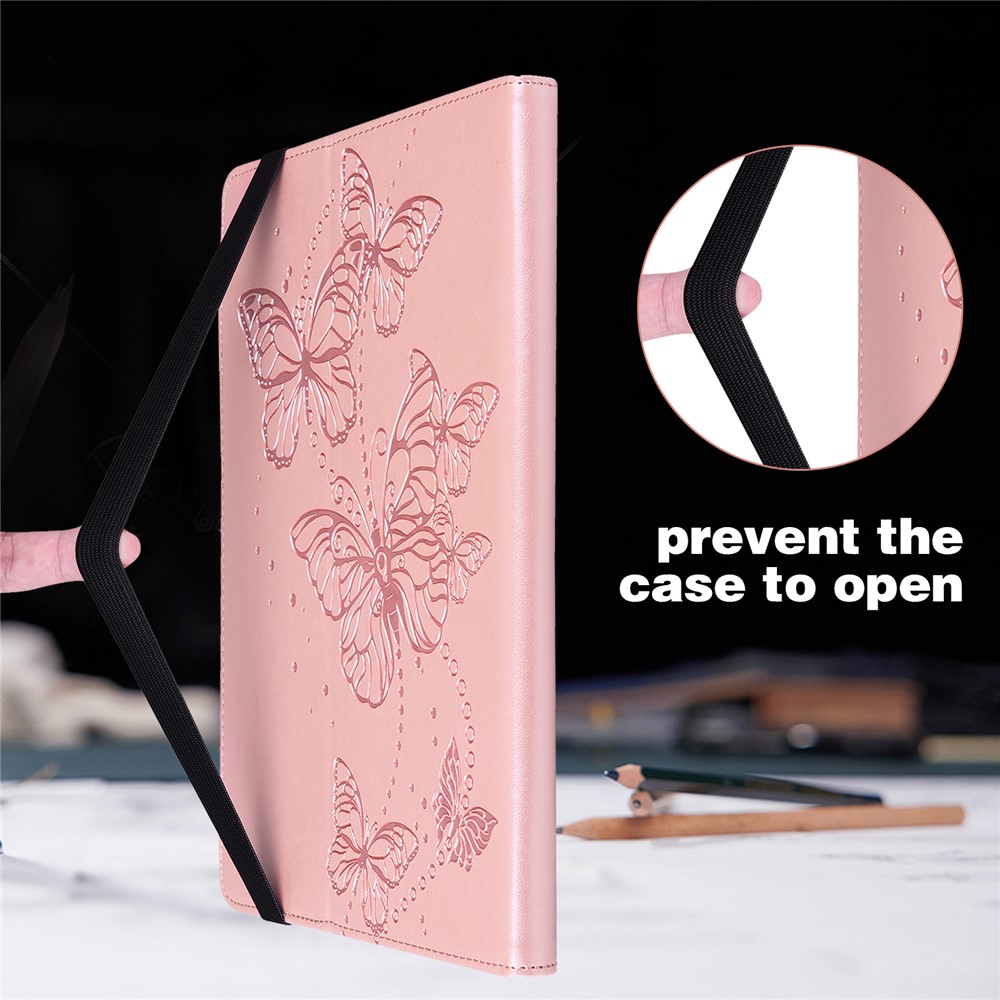 Auto Wake/Sleep Stand Tablet Case Imprinting Butterflies Leather Wallet Cover for Samsung Galaxy Tab A8 10.5 2021 - Rose Gold-9