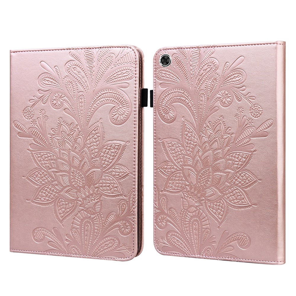 Stylish Imprinting Flower Auto Wake/Sleep Stand Tablet Cover Leather Case with Card Holder for Samsung Galaxy Tab A8 10.5 2021 - Rose Gold-10