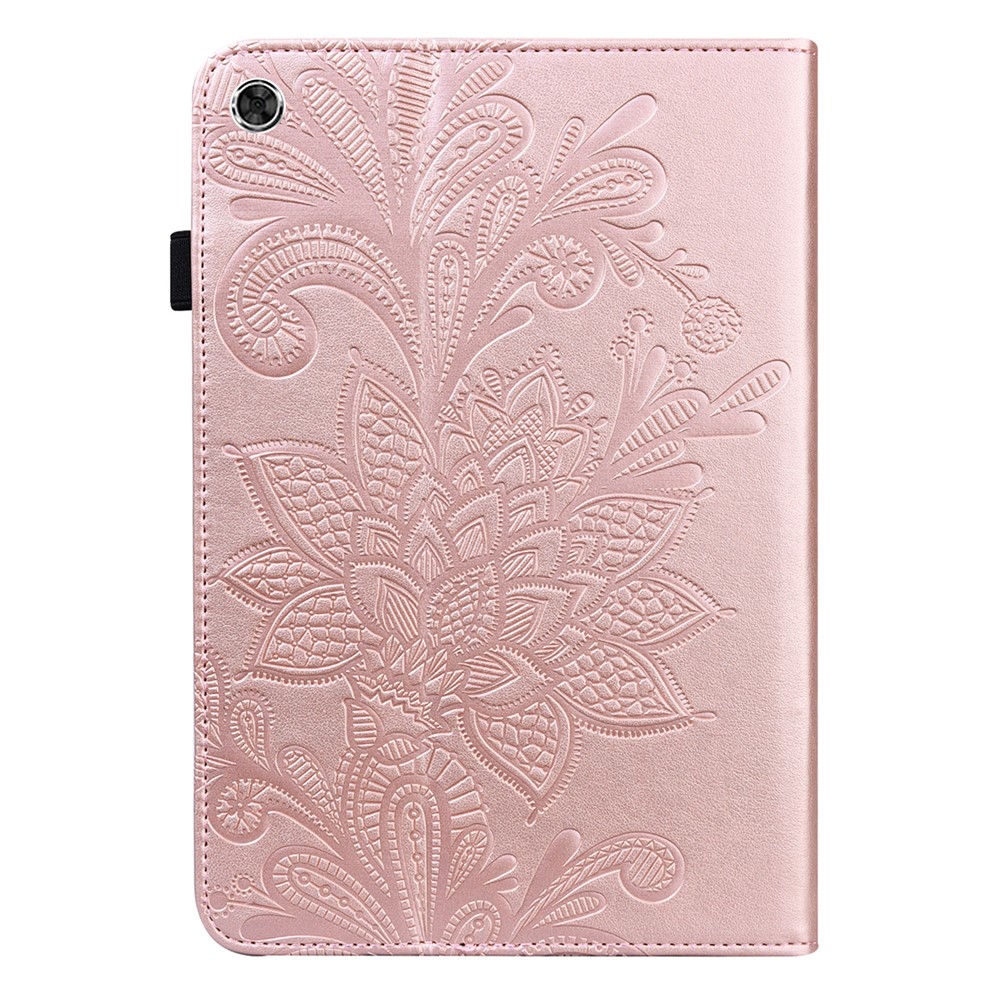Stylish Imprinting Flower Auto Wake/Sleep Stand Tablet Cover Leather Case with Card Holder for Samsung Galaxy Tab A8 10.5 2021 - Rose Gold-3