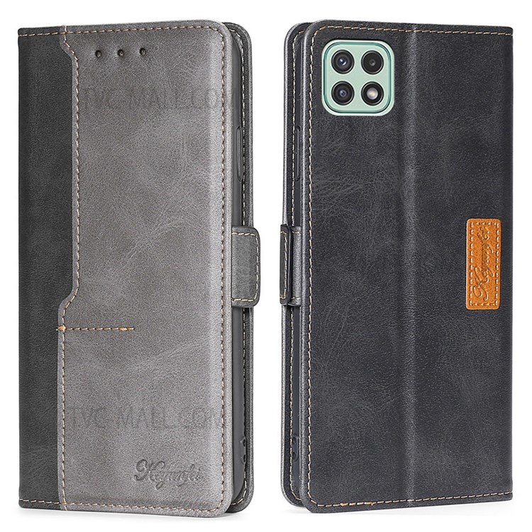 Retro Full Protection Dual-color Splicing Premium PU Leather Wallet Case with Stand and Magnetic Closure for Samsung Galaxy A22 5G (EU Version) - Black/Grey-1