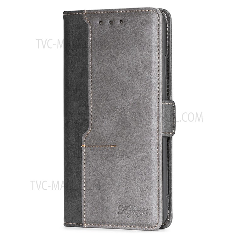 Retro Full Protection Dual-color Splicing Premium PU Leather Wallet Case with Stand and Magnetic Closure for Samsung Galaxy A22 5G (EU Version) - Black/Grey-2