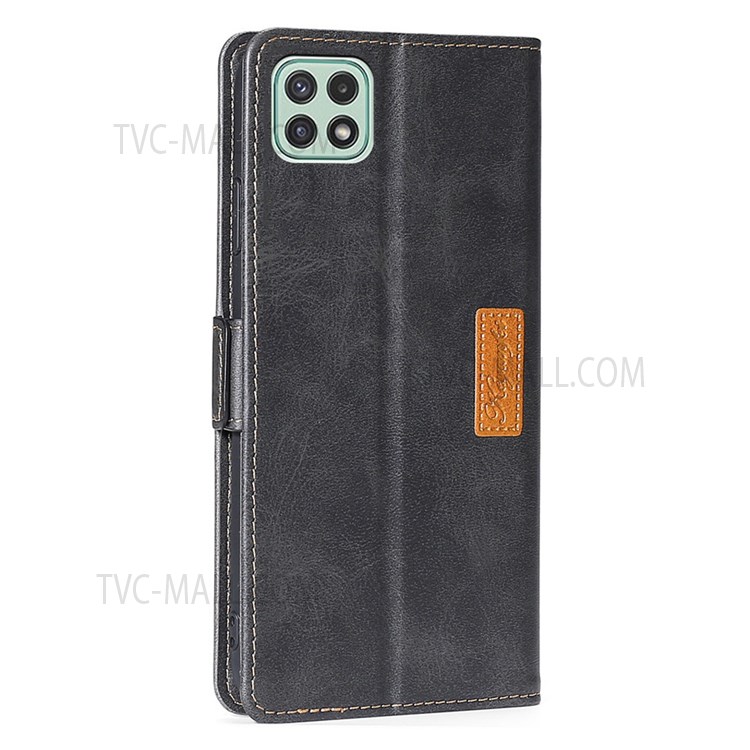 Retro Full Protection Dual-color Splicing Premium PU Leather Wallet Case with Stand and Magnetic Closure for Samsung Galaxy A22 5G (EU Version) - Black/Grey-3