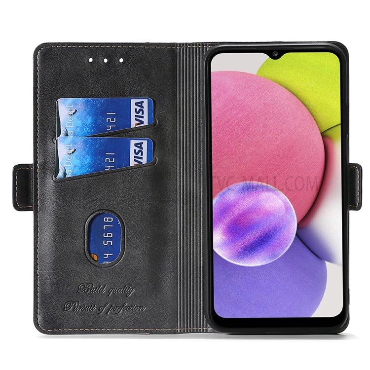 Retro Full Protection Dual-color Splicing Premium PU Leather Wallet Case with Stand and Magnetic Closure for Samsung Galaxy A22 5G (EU Version) - Black/Grey-4