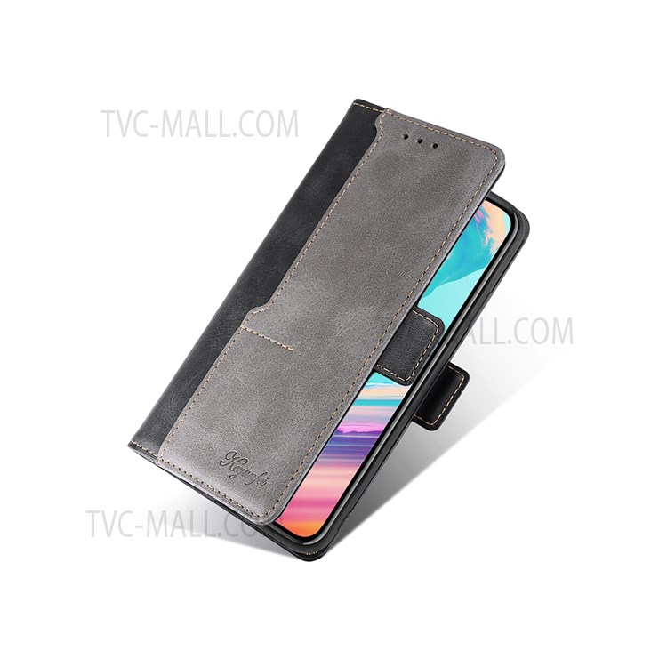 Retro Full Protection Dual-color Splicing Premium PU Leather Wallet Case with Stand and Magnetic Closure for Samsung Galaxy A22 5G (EU Version) - Black/Grey-7