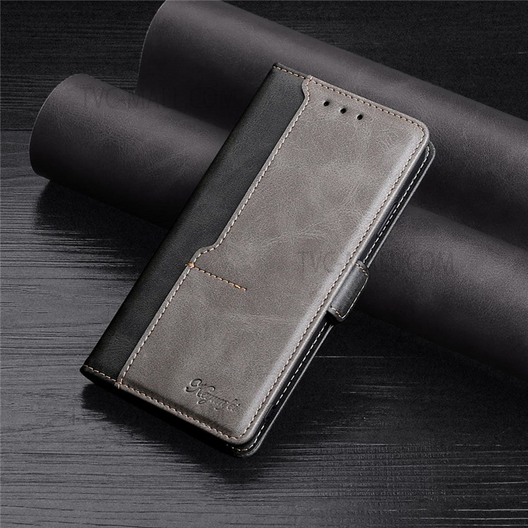 Retro Full Protection Dual-color Splicing Premium PU Leather Wallet Case with Stand and Magnetic Closure for Samsung Galaxy A22 5G (EU Version) - Black/Grey-8