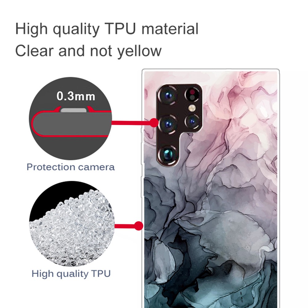 Marble Series Style A Marble Pattern Printing Anti-drop Flexible TPU Phone Cover for Samsung Galaxy S22 Ultra - Style A-3