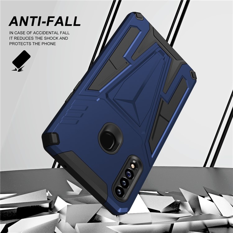 Kickstand V-Shaped Armor Hybrid Hard PC Soft TPU Shockproof Protective Phone Case for Samsung Galaxy A20s - Dark Blue-3