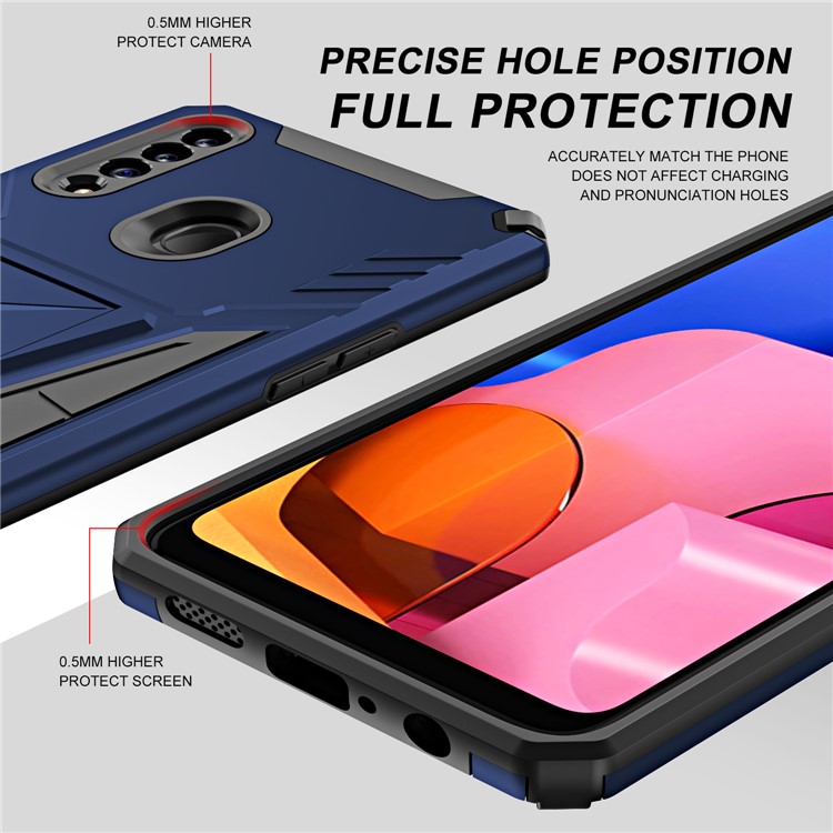 Kickstand V-Shaped Armor Hybrid Hard PC Soft TPU Shockproof Protective Phone Case for Samsung Galaxy A20s - Dark Blue-4