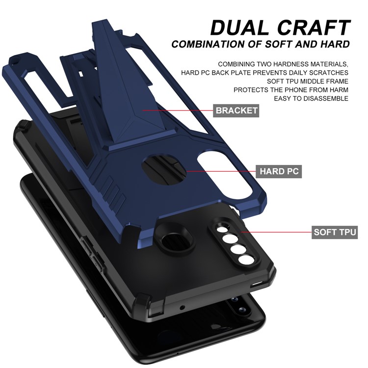 Kickstand V-Shaped Armor Hybrid Hard PC Soft TPU Shockproof Protective Phone Case for Samsung Galaxy A20s - Dark Blue-5
