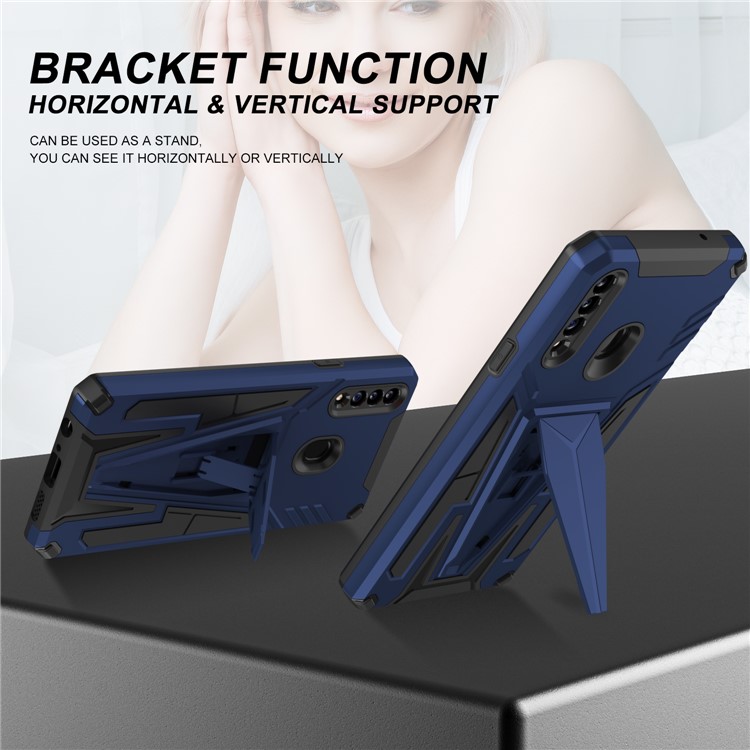 Kickstand V-Shaped Armor Hybrid Hard PC Soft TPU Shockproof Protective Phone Case for Samsung Galaxy A20s - Dark Blue-6