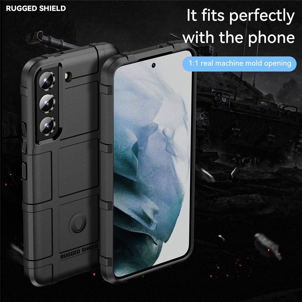 Rugged Square Grid Design Thickened Anti-Drop Anti-Fingerprint TPU Phone Case for Samsung Galaxy S22 - Black-2