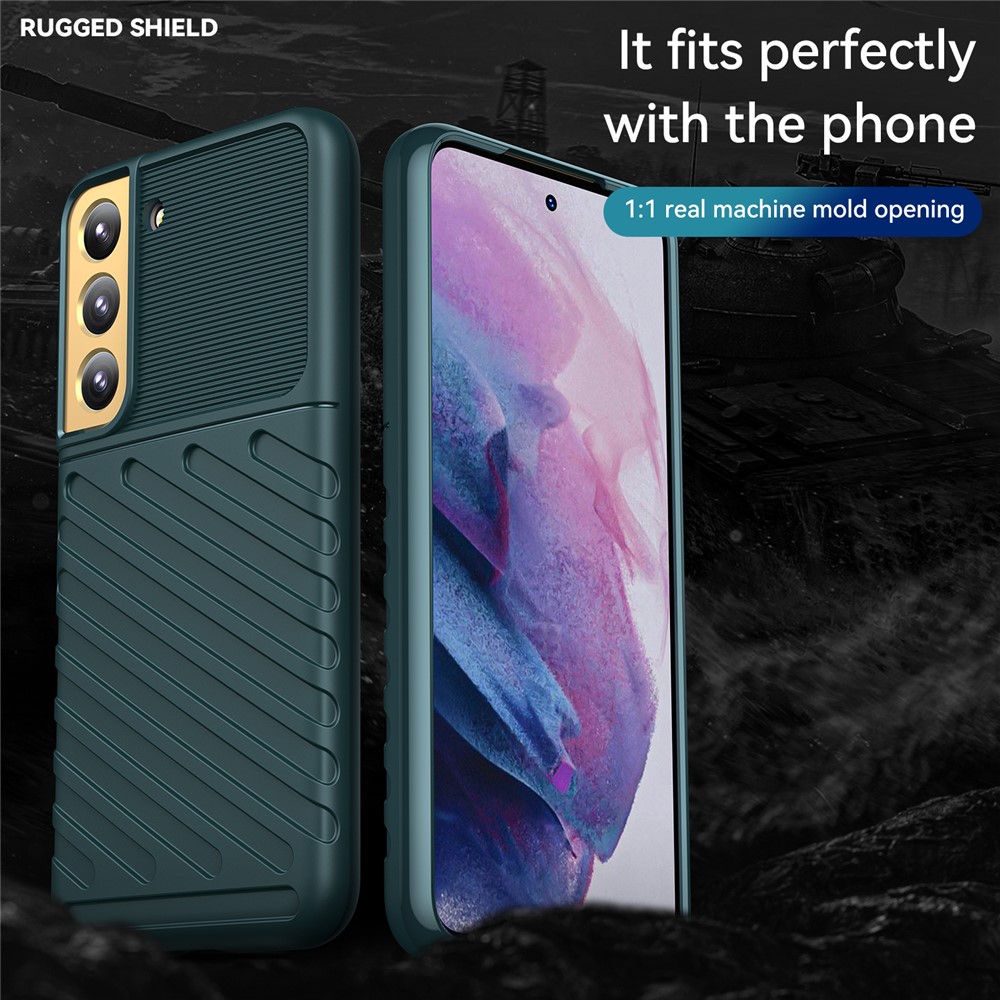 Thunder Series Twill Design Anti-Scratch Anti-Fingerprint Soft TPU Mobile Phone Back Case Cover for Samsung Galaxy S22 - Green-2