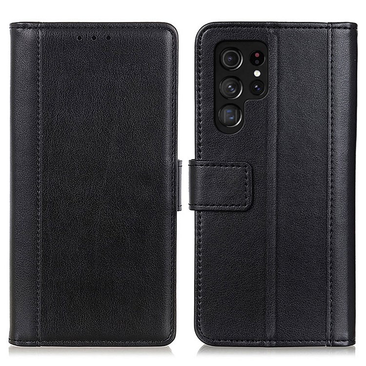 All-inclusive Protection PU Leather Wallet Stand Case Phone Shell for Samsung Galaxy S22 Ultra - Black-1