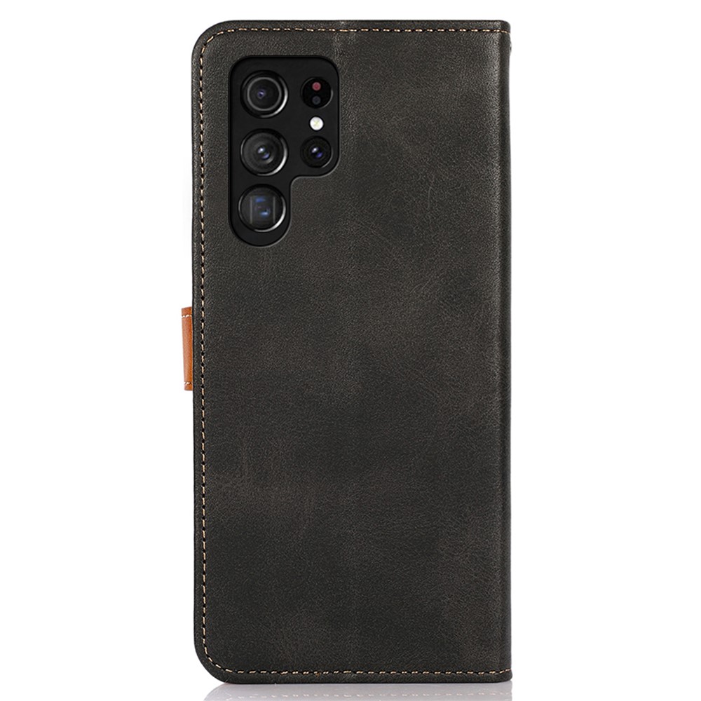 KHAZNEH Folio Flip Magnetic Golden Clasp PU Leather Wallet Stand Phone Cover Shell for Samsung Galaxy S22 Ultra - Black-3