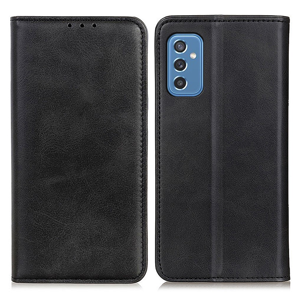 Full Protection Split Leather Shockproof TPU Interior Wallet Magnetic Adsorption Stand Flip Cover for Samsung Galaxy M52 5G - Black-1