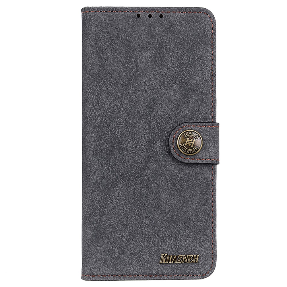 KHAZHEN Stitching Line Shockproof Interior Vintage Split Leather Wallet Folio Stand Magnetic Cover for Samsung Galaxy M52 5G - Black-2