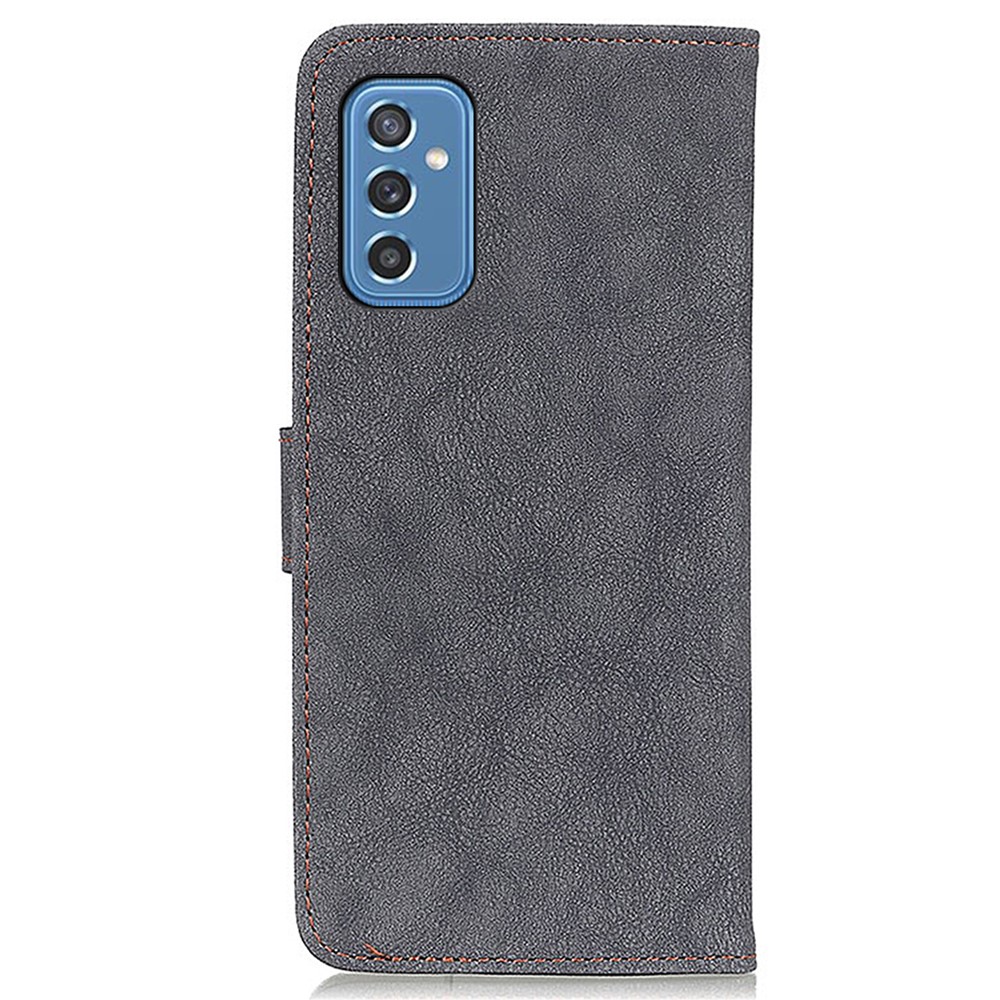 KHAZHEN Stitching Line Shockproof Interior Vintage Split Leather Wallet Folio Stand Magnetic Cover for Samsung Galaxy M52 5G - Black-3