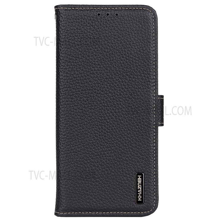 KHAZNEH Litchi Texture Top Layer Genuine Leather All-round Protection Leather Wallet Cover Phone Case for Samsung Galaxy M52 5G - Black-2