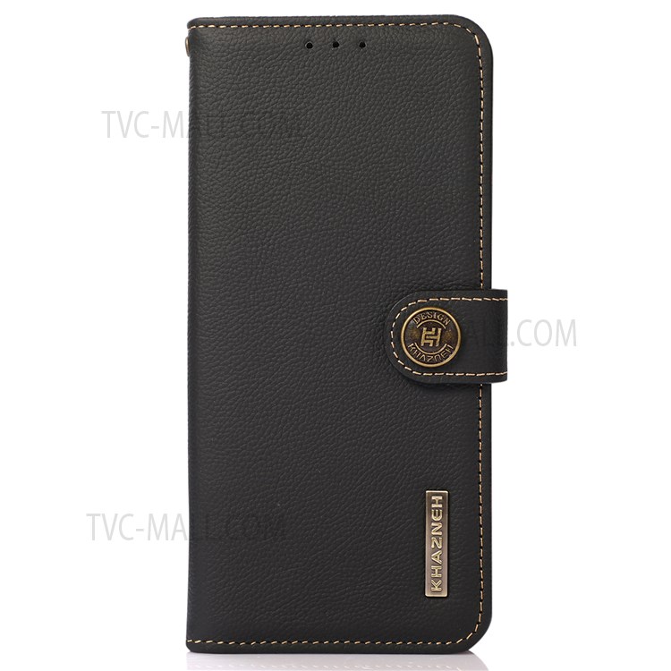 KHAZNEH RFID Blocking Genuine Leather Protective Phone Case Shell with Stand Wallet Function for Samsung Galaxy M52 5G - Black-2
