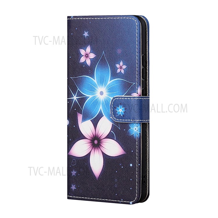 Pattern Printing Cross Texture PU Leather Stand Phone Wallet Shell Case with Carrying Strap for Samsung Galaxy M52 5G - Flower-2