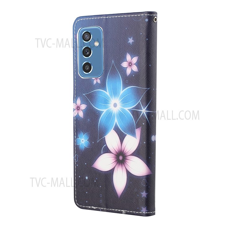 Pattern Printing Cross Texture PU Leather Stand Phone Wallet Shell Case with Carrying Strap for Samsung Galaxy M52 5G - Flower-3