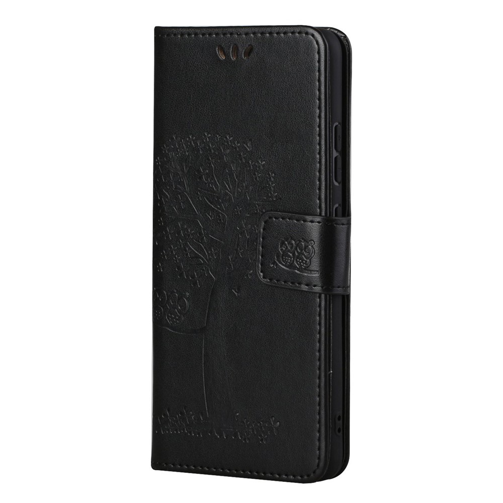 Folio Flip Owl Tree Imprint Well-Protected Anti-Drop Stylish Leather Wallet Phone Case Shell with Stand for Samsung Galaxy M52 5G - Black-2