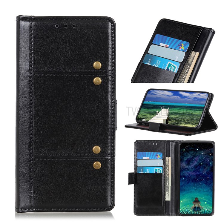 Scratch Resistant Crazy Horse Texture Wallet Design Rivet Decor Leather Case for Samsung Galaxy M52 5G - Black-11