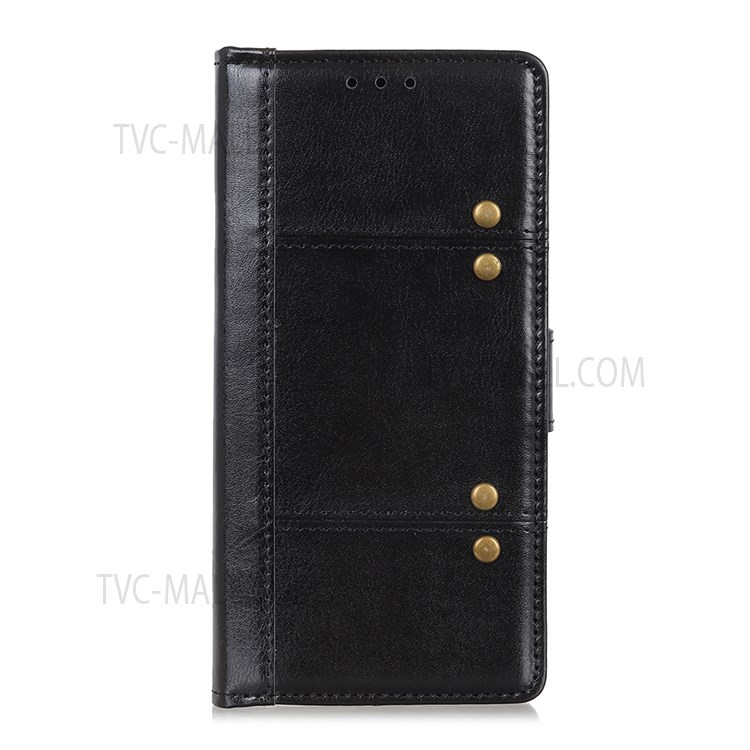 Scratch Resistant Crazy Horse Texture Wallet Design Rivet Decor Leather Case for Samsung Galaxy M52 5G - Black-2