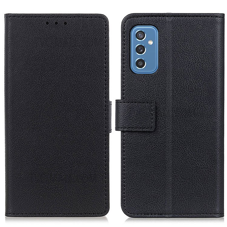 Shockproof Solid Color PU Leather and TPU Stand Wallet Phone Cover Shell for Samsung Galaxy M52 5G - Black-1