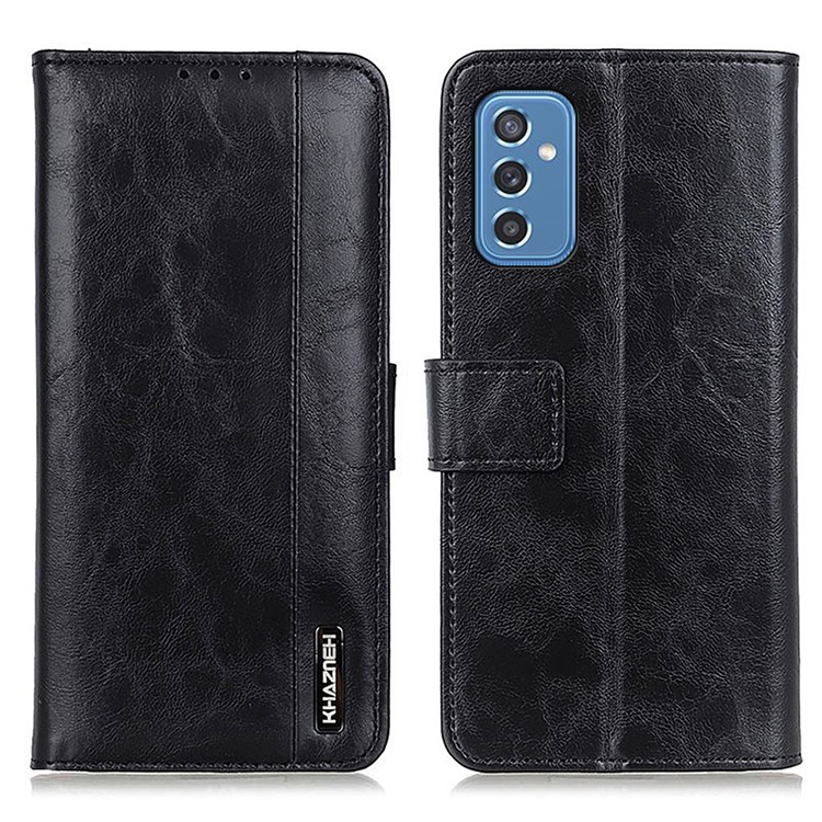 KHAZNEH Magnetic Clasp Closing Well-Protected PU Leather Wallet Stand Folio Flip Shell for Samsung Galaxy M52 5G - Black-1