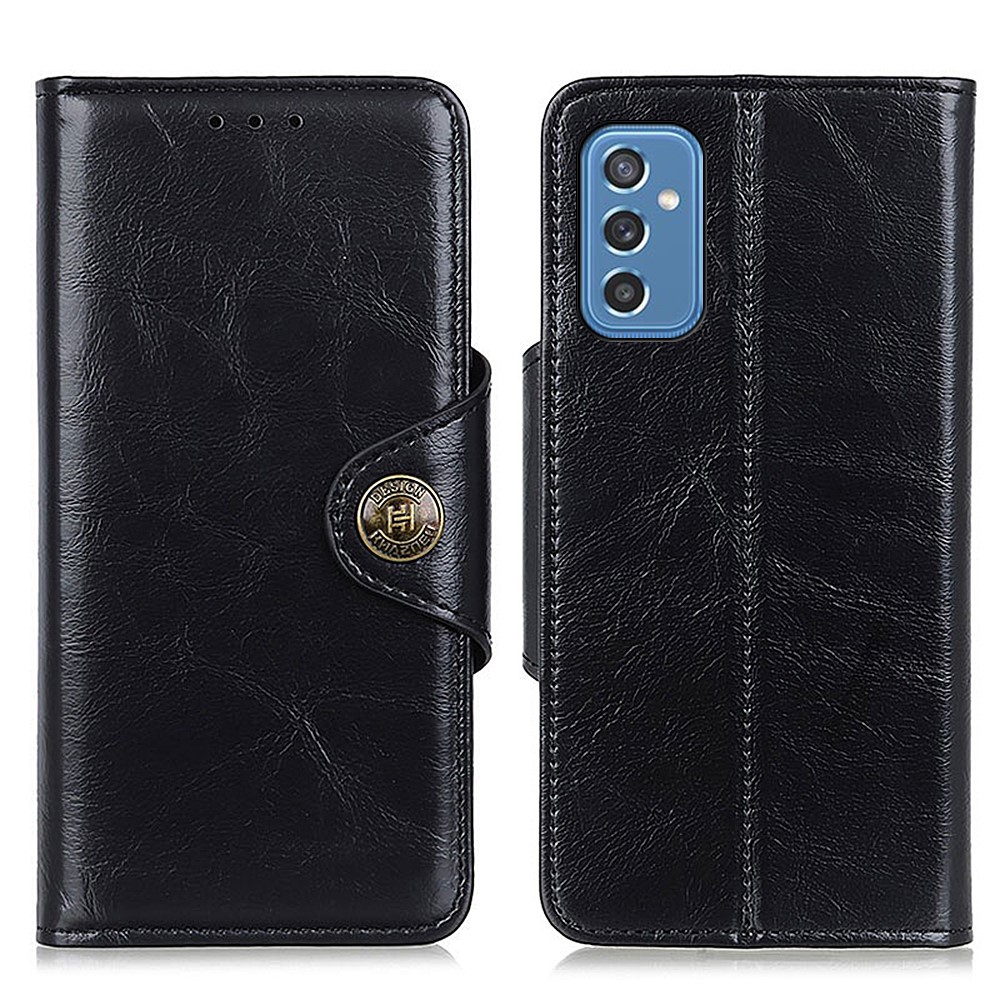 KHAZNEH Anti-drop Anti-scratch PU Leather Flip Stand Wallet Case Soft TPU Interior Protective Cover for Samsung Galaxy M52 5G - Black-1