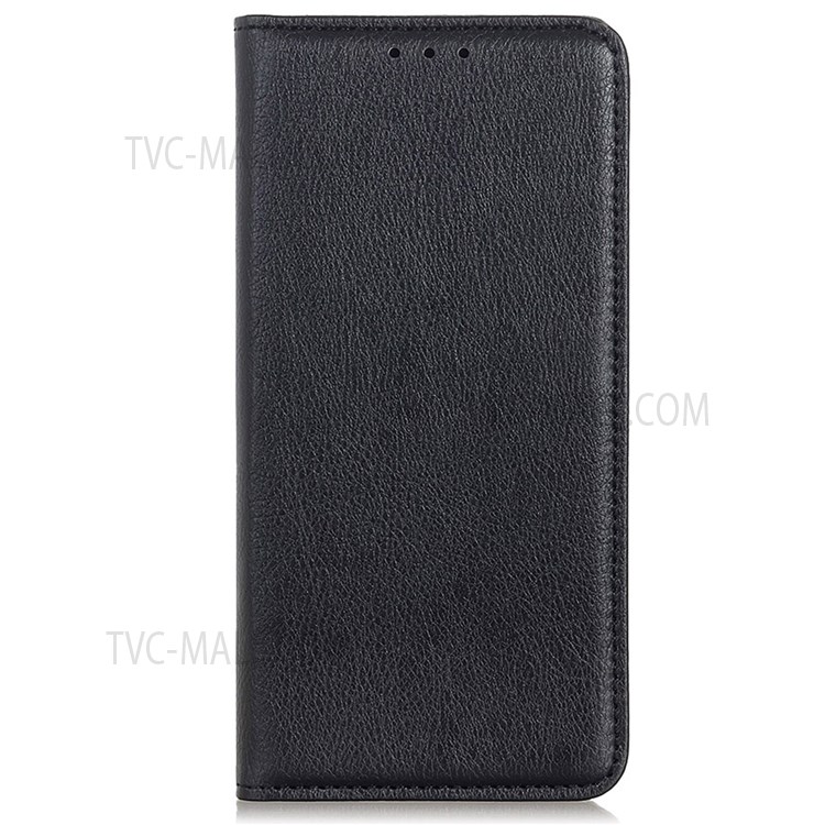 Scratch Resistant Litchi Texture Split Leather Magnetic Auto Closing Phone Stand Protector Case for Samsung Galaxy M52 5G - Black-2