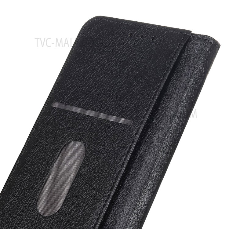 Scratch Resistant Litchi Texture Split Leather Magnetic Auto Closing Phone Stand Protector Case for Samsung Galaxy M52 5G - Black-7