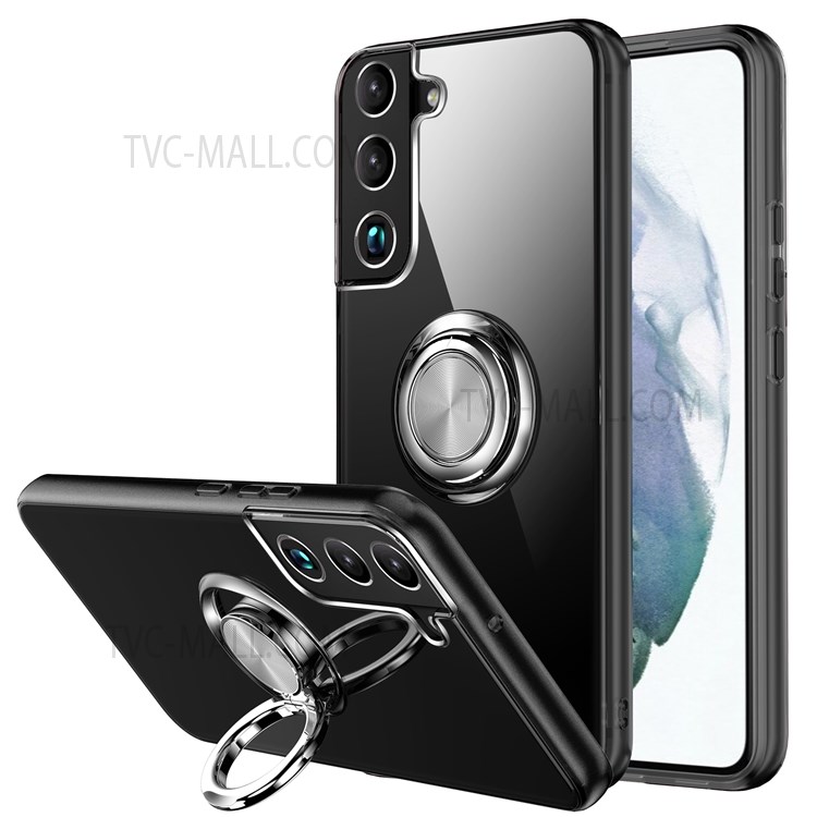Rotating Ring Kickstand Soft Flexible TPU Protective Phone Case for Samsung Galaxy S22 Plus - Black-1