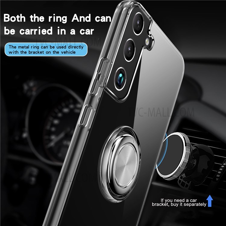 Rotating Ring Kickstand Soft Flexible TPU Protective Phone Case for Samsung Galaxy S22 Plus - Black-6