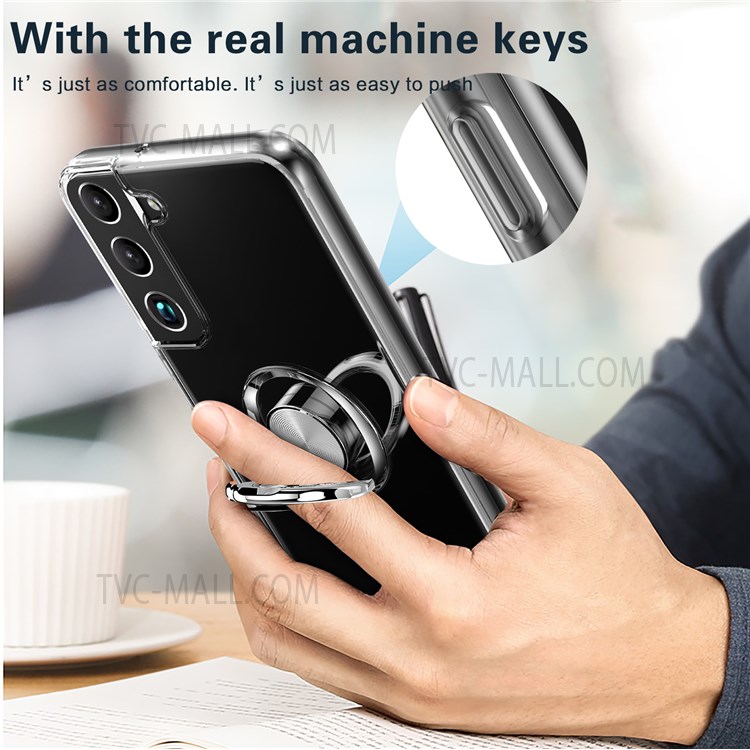 Rotating Ring Kickstand Soft Flexible TPU Protective Phone Case for Samsung Galaxy S22 Plus - Black-9