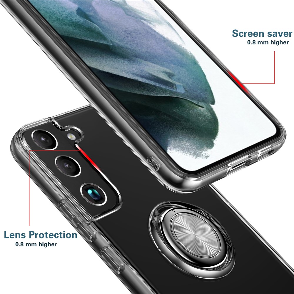 Slim Fit Protective Soft TPU Phone Case with Ring Holder Magnetic Kickstand for Samsung Galaxy S22 - Transparent-3