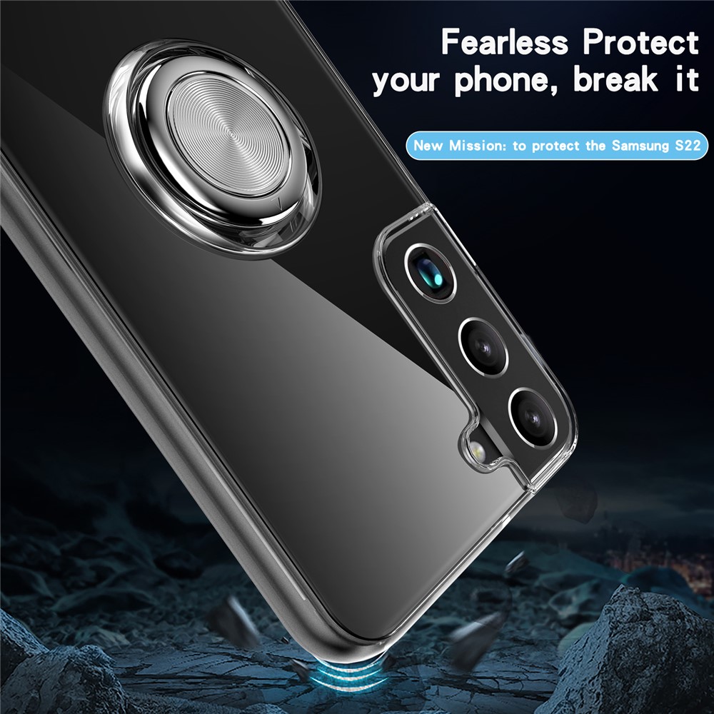 Slim Fit Protective Soft TPU Phone Case with Ring Holder Magnetic Kickstand for Samsung Galaxy S22 - Transparent-5