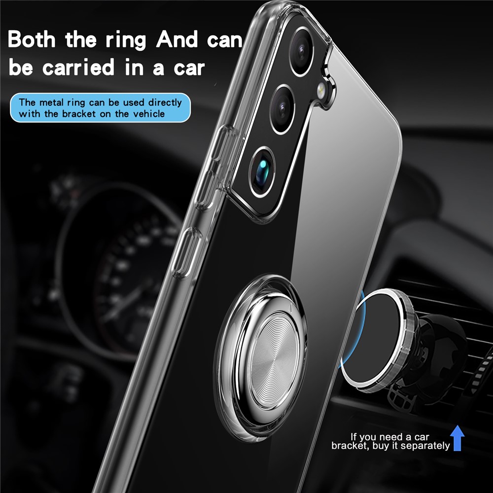 Slim Fit Protective Soft TPU Phone Case with Ring Holder Magnetic Kickstand for Samsung Galaxy S22 - Transparent-6
