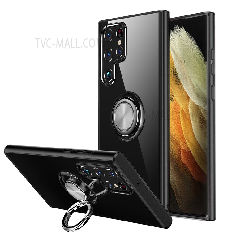 Rink Kickstand Soft TPU Anti-Scratch Protective Phone Case Work with Magnetic Car Mount for Samsung Galaxy S22 Ultra - Black-1