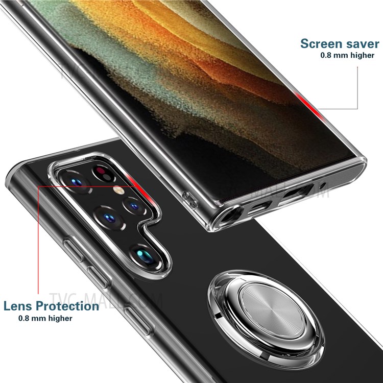 Rink Kickstand Soft TPU Anti-Scratch Protective Phone Case Work with Magnetic Car Mount for Samsung Galaxy S22 Ultra - Black-3