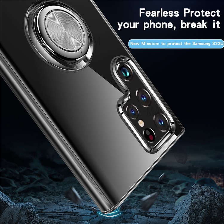 Rink Kickstand Soft TPU Anti-Scratch Protective Phone Case Work with Magnetic Car Mount for Samsung Galaxy S22 Ultra - Black-5